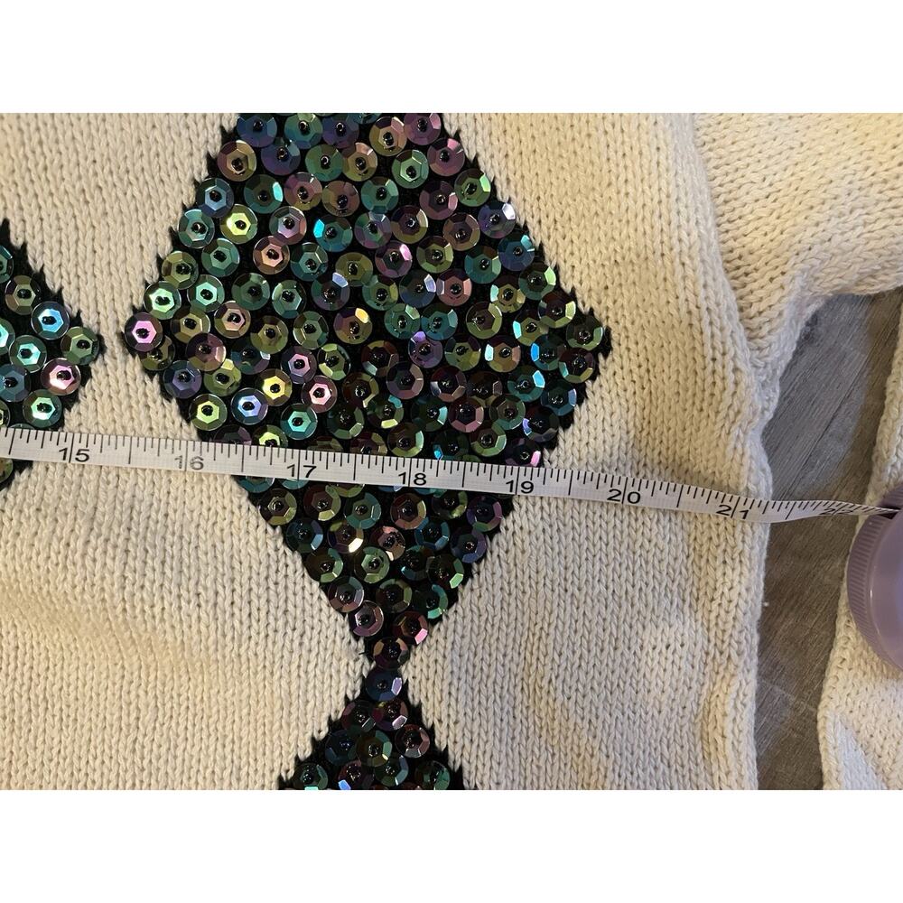 Vtg Sweater 80s Holiday Ashleigh Morgan Sequins Argyle Diamond Quiet Lux NWT L - Picture 5 of 9